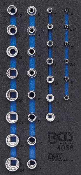 BGS Werkstattwageneinlage 1/3: Steckschlüssel-Einsätze Zwölfkant 6,3 mm (1/4") / 12,5 mm (1/2") 29-tlg. 4056